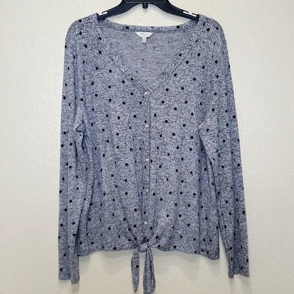 Lucky Brand Grey Polka Dot Tie Front Soft Cardigan XL - Picture 1 of 8